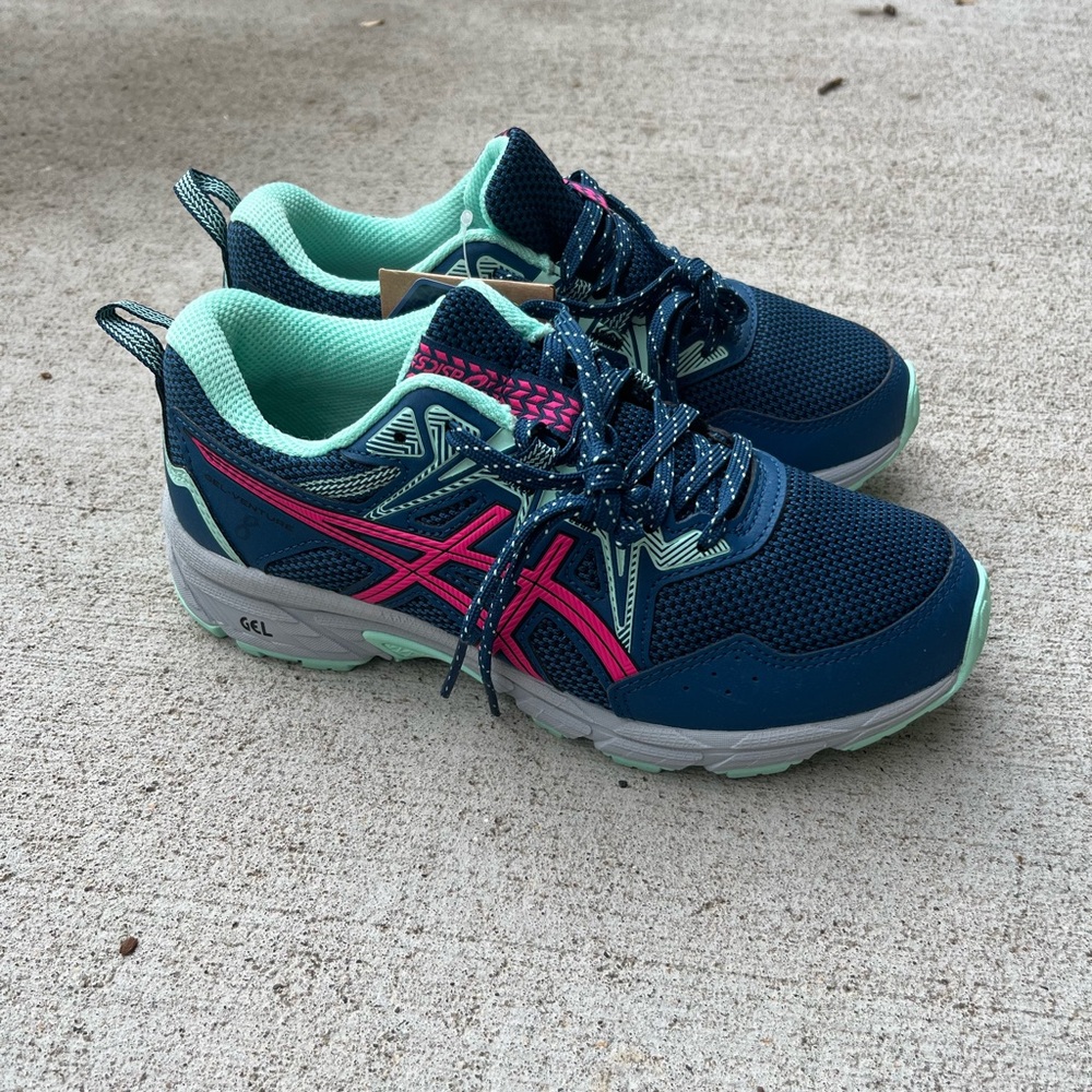 ASICS Blue and Pink Sneakers with Mesh Upper and Streamlined Design